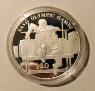 Moneda Plata Liberia 20 Dollari 2000