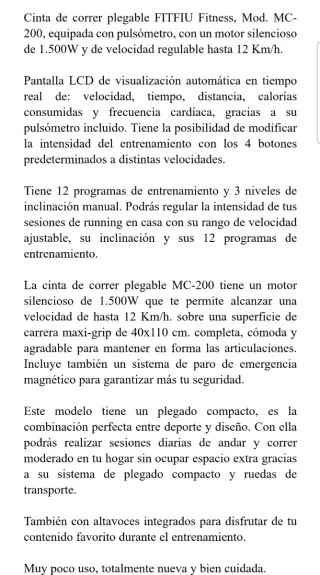 Cinta Correr Plegable Fitfiu Fitness MC-200