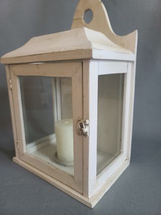 Faro da parete in legno bianco vintage, portacandele