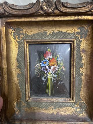 Coppia Quadri Antichi Olio Fiori