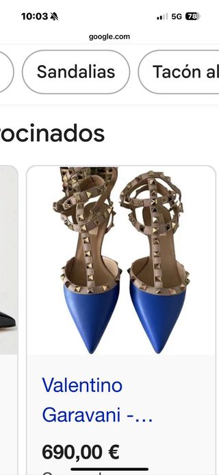 Zapatos Valentino T-Strap Tachuelas Azul Blano