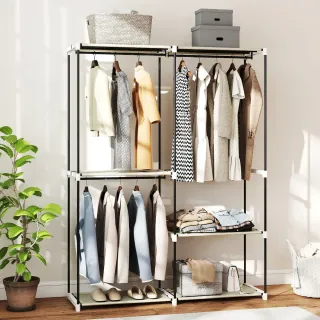 Guardaroba in tessuto beige e nero