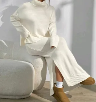 Conjunto punto jersey y falda blanco