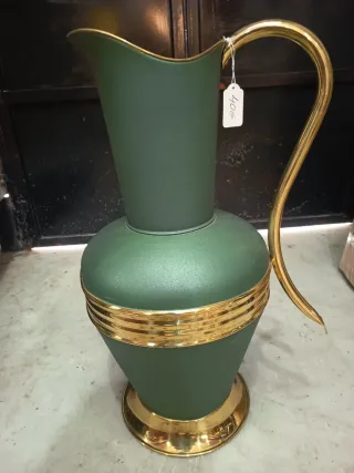 Jarrón Metálico Verde y Dorado