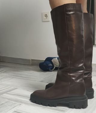 Botas altas piel marrón T.39 seminuevas