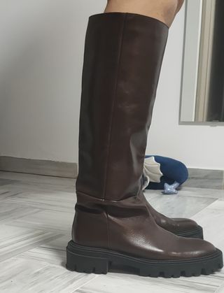 Botas altas piel marrón T.39 seminuevas