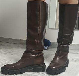 Botas altas piel marrón T.39 seminuevas