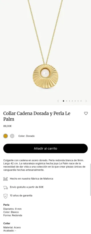 Collar Majorica Acero Dorado Perla sin estrenar