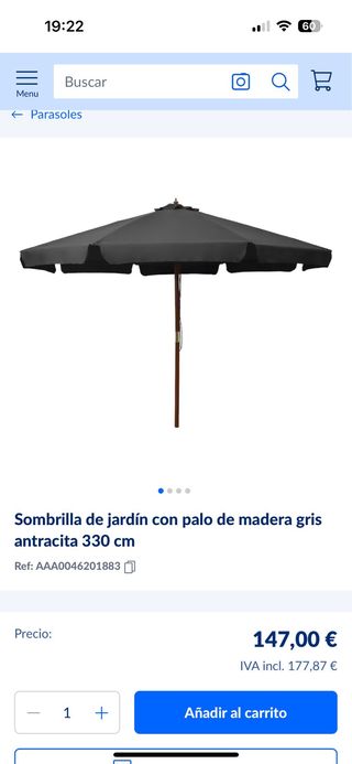 Sombrilla jardín gris 330 cm