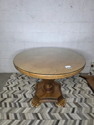 Mesa antigua madera tallada cristal estilo italian