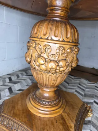 Mesa antigua madera tallada cristal estilo italian