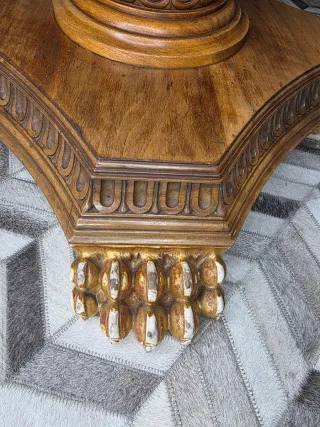 Mesa antigua madera tallada cristal estilo italian