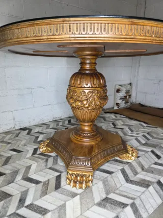 Mesa antigua madera tallada cristal estilo italian