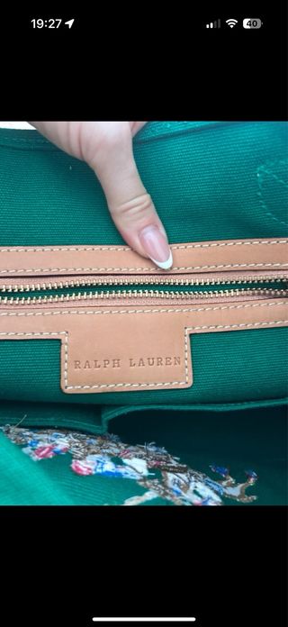 Borsa Ralph Lauren verde con ricamo