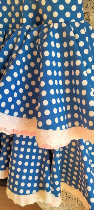 Traje Flamenca Niña Azul Lunares Hecho a Mano