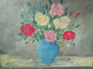 Oleo sobre lienzo bodegón floral firmado 1971