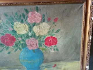 Oleo sobre lienzo bodegón floral firmado 1971