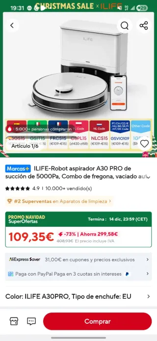 Robot Aspirador ILIFE A30 Pro 5000Pa