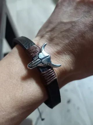 Pulsera trenzada cuero y plata