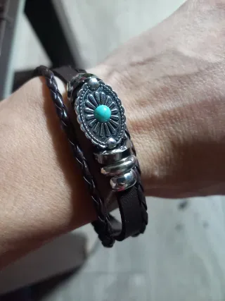 Pulsera trenzada cuero y plata