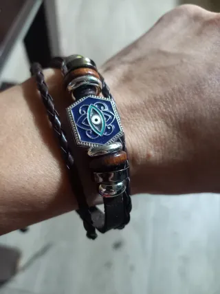 Pulsera trenzada cuero y plata