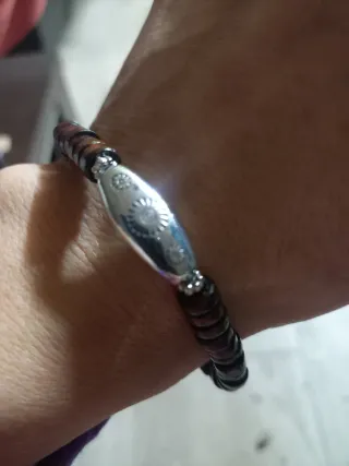 Pulsera trenzada cuero y plata