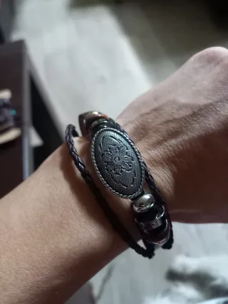 Pulsera trenzada cuero y plata