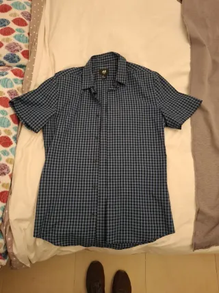 Camisa H&M cuadros manga corta azul