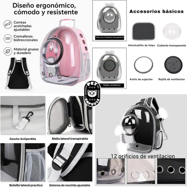 Mochila Cápsula para Mascotas Rosa Transparente