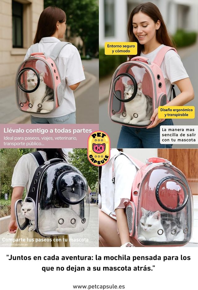 Mochila Cápsula para Mascotas Rosa Transparente