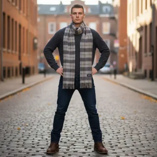 Bufanda Burberry Clásica Cuadros Beige Gris