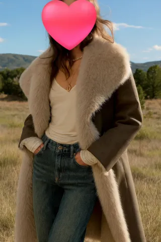 Abrigo reversible efecto pelo beige y marrón