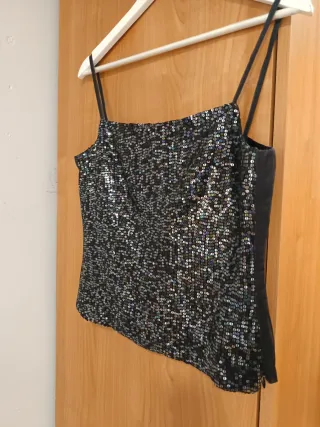 Top lentejuelas negro y plateado Talla S