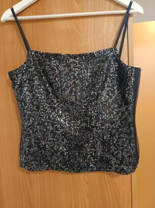 Top lentejuelas negro y plateado Talla S