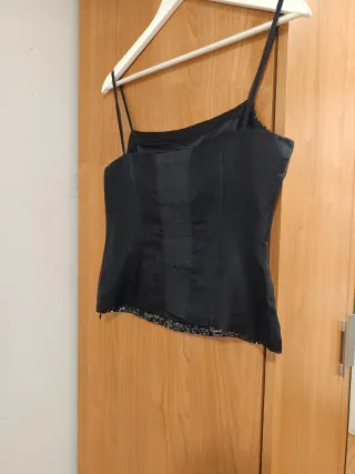 Top lentejuelas negro y plateado Talla S