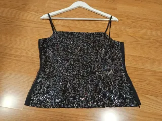 Top lentejuelas negro y plateado Talla S