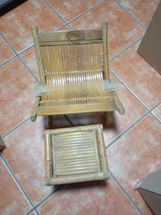 Silla y taburete bambú pequeño origen francés