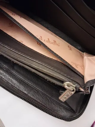 Cartera "El Caballo "Piel y Tela Beige/Marrón