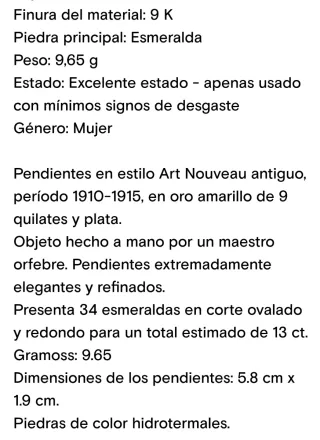 Pendientes Oro 9k y Esmeraldas