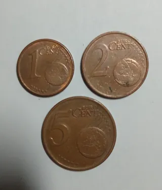 Trittico Monete Grecia 1-2-5 Cent 2008