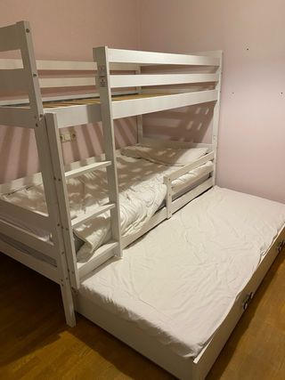 Litera 3 camas madera blanca con colchonetas