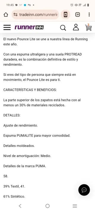 Zapatillas running Puma Pounce Lite Talla 44