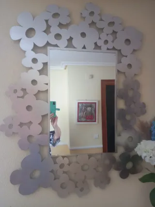 Espejo decorativo flores plata