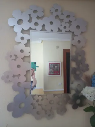 Espejo decorativo flores plata