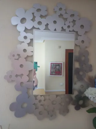 Espejo decorativo flores plata
