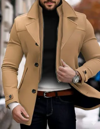 Abrigo casual beige manga larga solapa