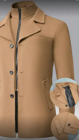 Abrigo casual beige manga larga solapa