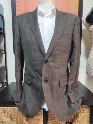 Blazer de cuadros marrón y azul 50