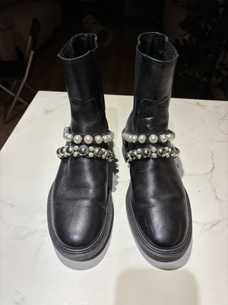 Botines cuero Zara Mujer Talla 39 Tachuelas Perlas