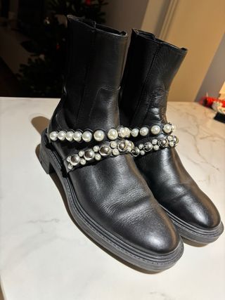 Botines cuero Zara Mujer Talla 39 Tachuelas Perlas